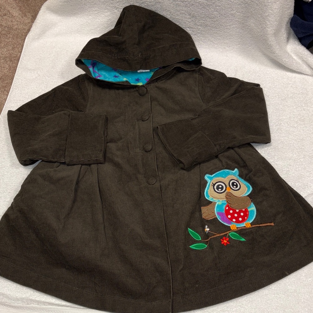 Maria Elena BoutiqueStyle swing corduroy fleece lined Adorable OWL Coat 7/8